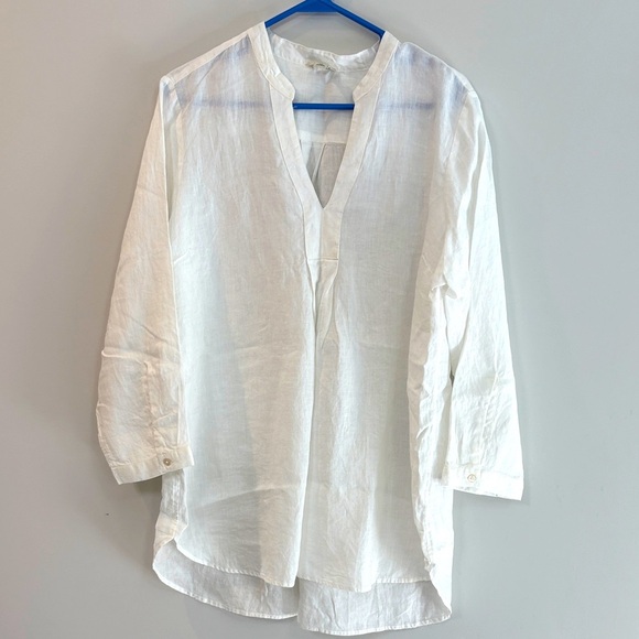 L.L. Bean White Linen Tunic Cover Up Nantucket New England Beach Blouse Women 1X - Picture 2 of 6